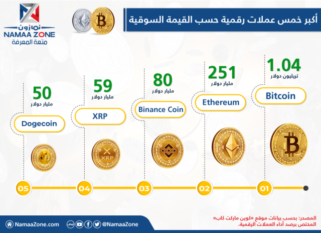 Infojavik: The largest five digital currencies by market value